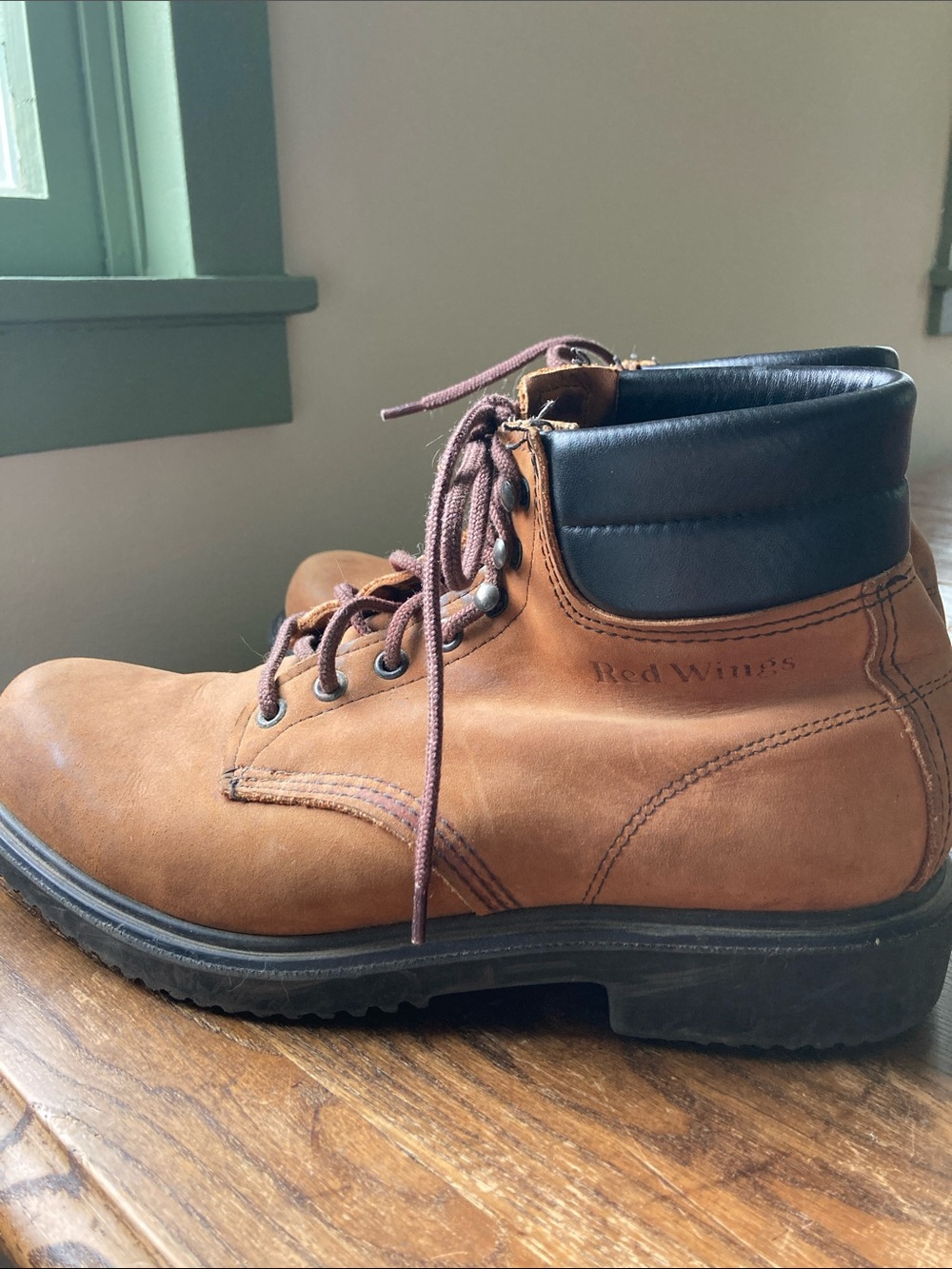 Red Wing Brown Work Boots with Black Collar - Picture 2 of 5